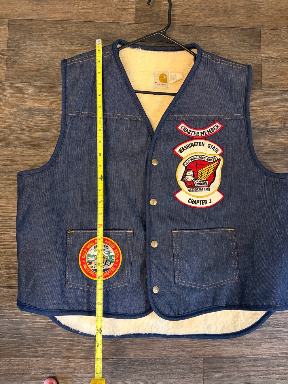 1980’s Men’s Carhartt Denim Sherpa W/ Vintage Motorcycle Patches Size XL - Picture 6 of 10
